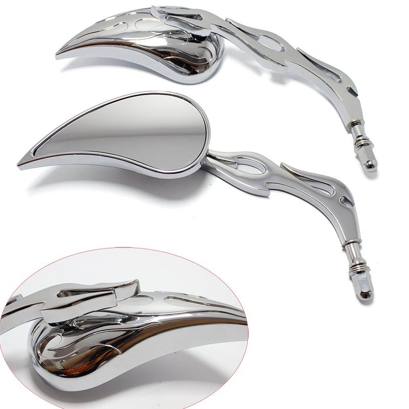 MISS MOLY Chrome Custom Flame Tear Drop Motorcycle Mirrors for Harley Davidson Sportster Street Fatboy Softail-Pair - Image 2